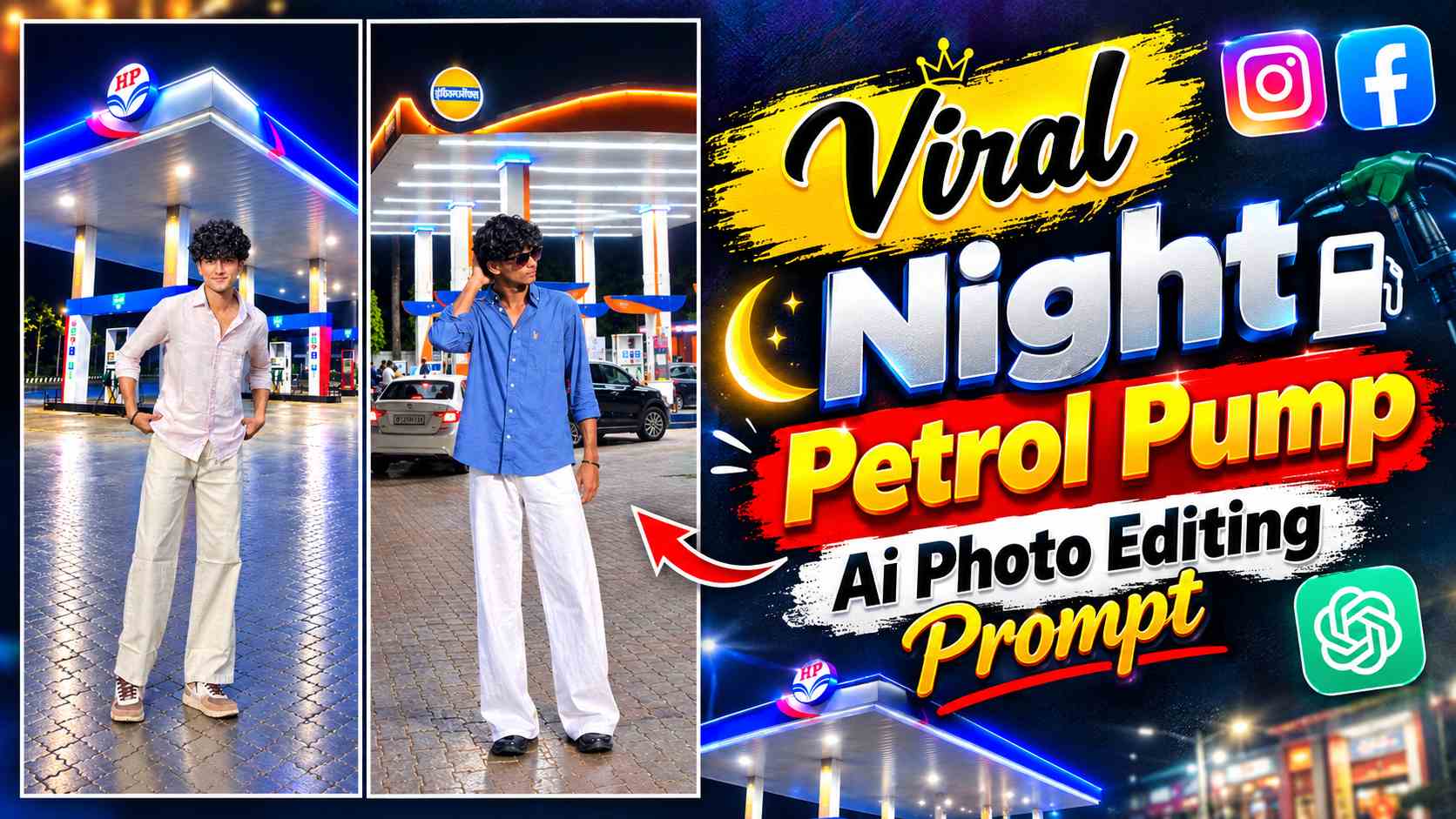 Night Petrol Pump Ai Photo Editing Prompt | New Trend Prompt