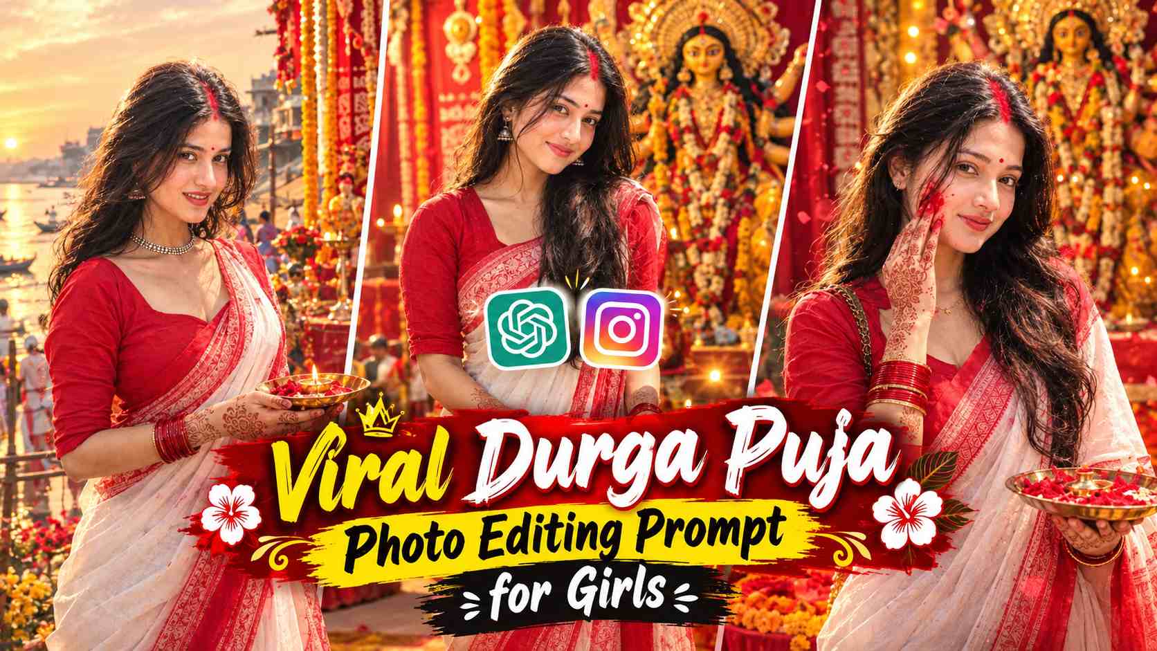 Durga Puja Photo Editing Prompt for Girls | ChatGPT AI